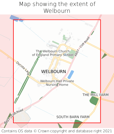Map showing extent of Welbourn as bounding box