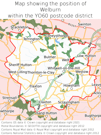 Map showing location of Welburn within YO60