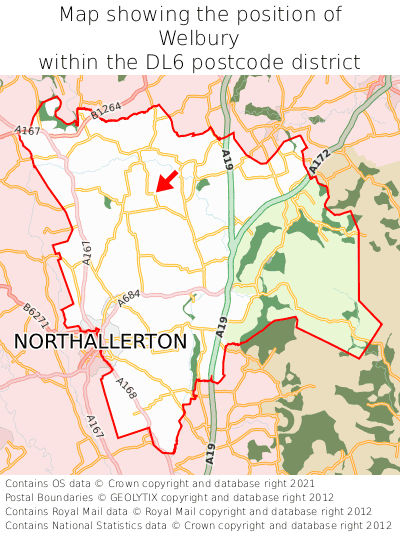 Map showing location of Welbury within DL6