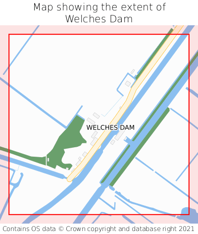 Map showing extent of Welches Dam as bounding box