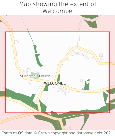 Map showing extent of Welcombe as bounding box