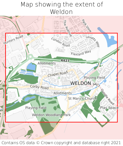 Map showing extent of Weldon as bounding box
