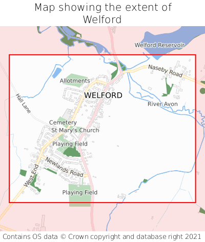 Map showing extent of Welford as bounding box