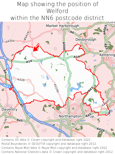 Map showing location of Welford within NN6