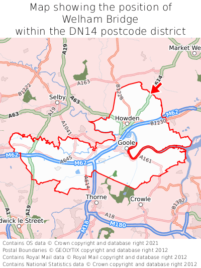 Map showing location of Welham Bridge within DN14