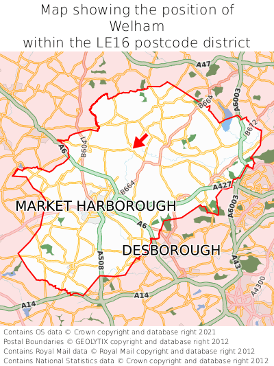 Map showing location of Welham within LE16