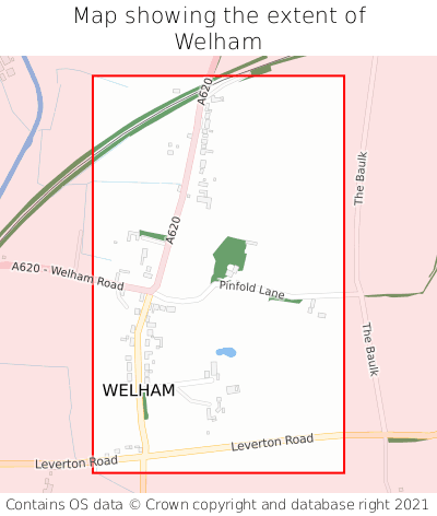 Map showing extent of Welham as bounding box