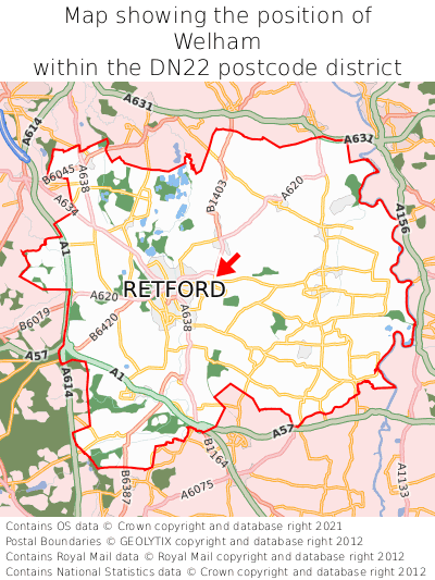 Map showing location of Welham within DN22