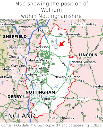 Map showing location of Welham within Nottinghamshire
