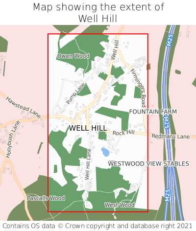 Map showing extent of Well Hill as bounding box