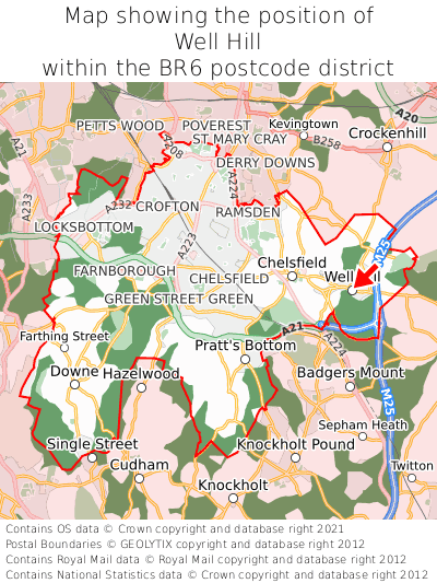 Map showing location of Well Hill within BR6