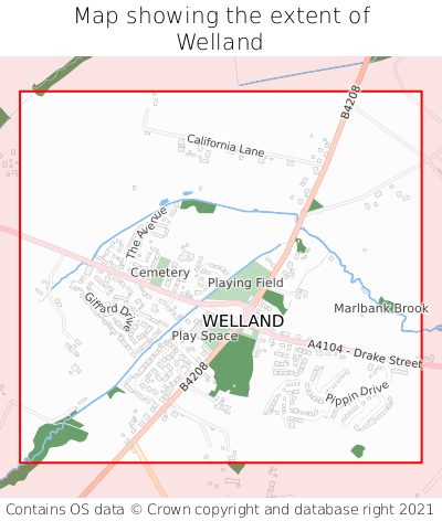 Map showing extent of Welland as bounding box