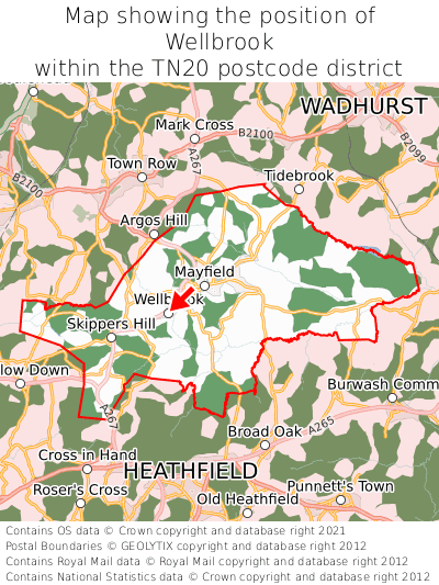 Map showing location of Wellbrook within TN20