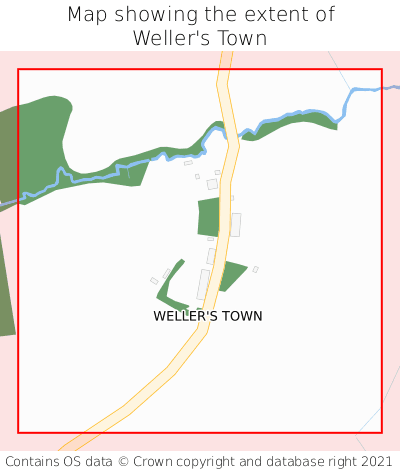Map showing extent of Weller's Town as bounding box