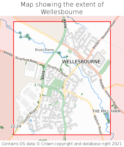 Map showing extent of Wellesbourne as bounding box