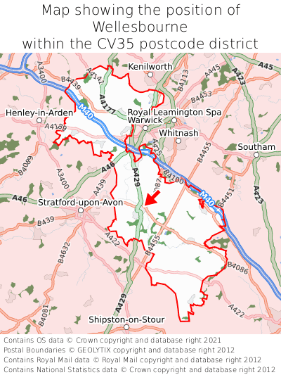 Map showing location of Wellesbourne within CV35