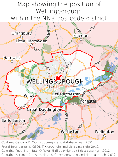 Map showing location of Wellingborough within NN8