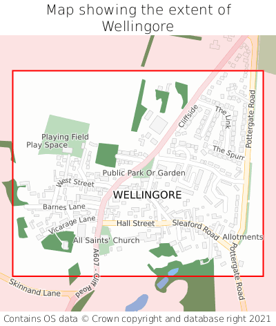 Map showing extent of Wellingore as bounding box