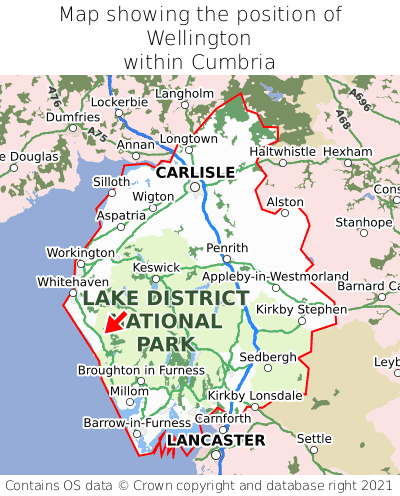 Map showing location of Wellington within Cumbria
