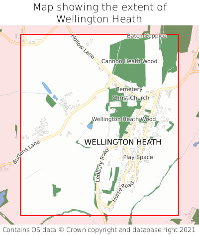 Map showing extent of Wellington Heath as bounding box