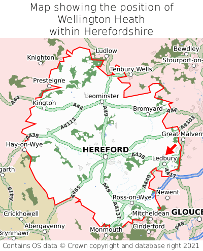 Map showing location of Wellington Heath within Herefordshire