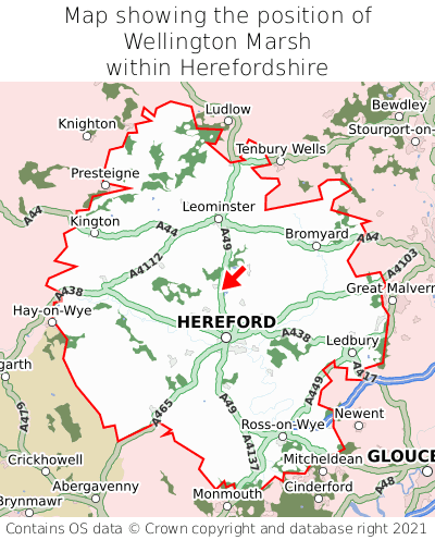 Map showing location of Wellington Marsh within Herefordshire
