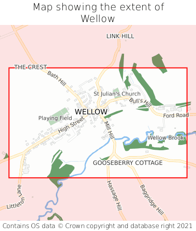Map showing extent of Wellow as bounding box