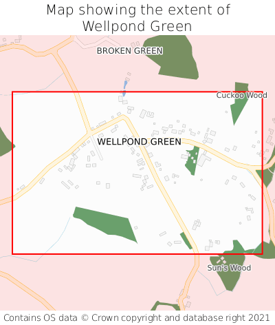 Map showing extent of Wellpond Green as bounding box