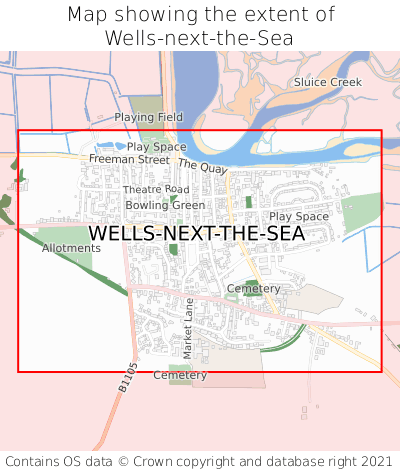 Map showing extent of Wells-next-the-Sea as bounding box