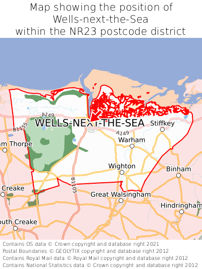 Map showing location of Wells-next-the-Sea within NR23