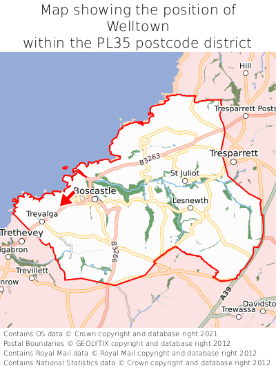 Map showing location of Welltown within PL35