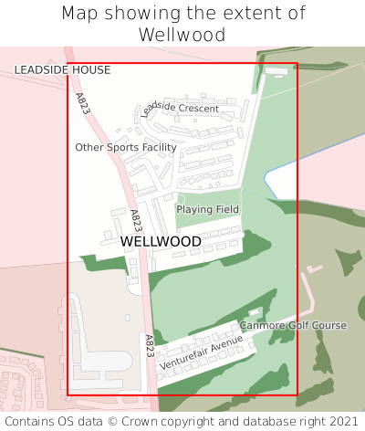 Map showing extent of Wellwood as bounding box