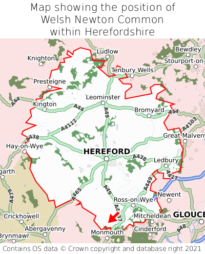 Map showing location of Welsh Newton Common within Herefordshire