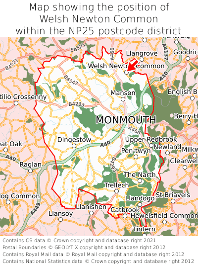Map showing location of Welsh Newton Common within NP25