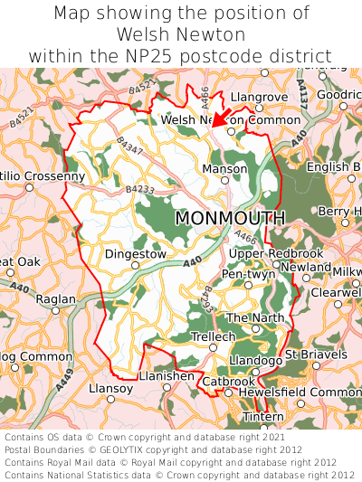 Map showing location of Welsh Newton within NP25