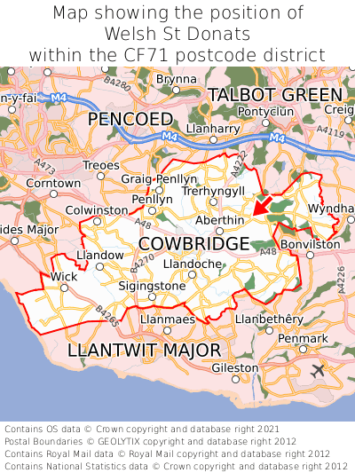 Map showing location of Welsh St Donats within CF71
