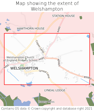 Map showing extent of Welshampton as bounding box