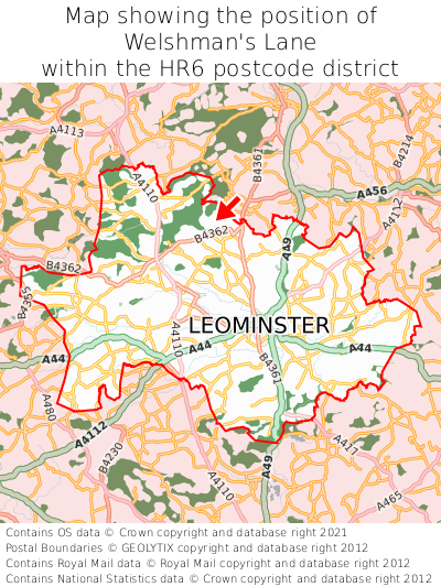 Map showing location of Welshman's Lane within HR6