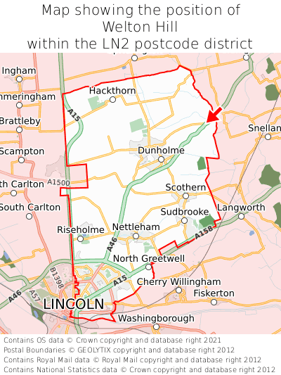 Map showing location of Welton Hill within LN2