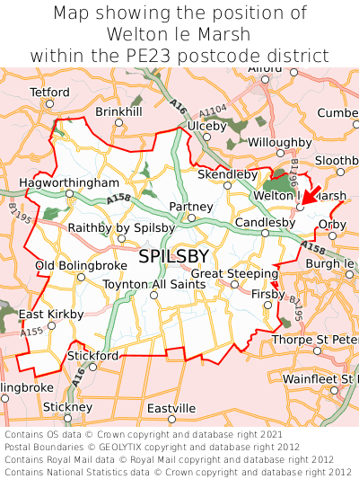 Map showing location of Welton le Marsh within PE23