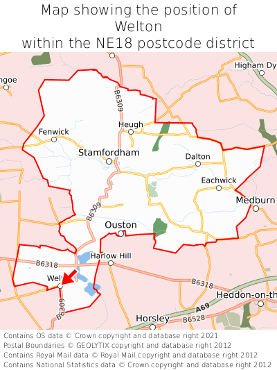 Map showing location of Welton within NE18