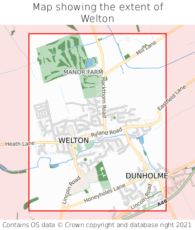 Map showing extent of Welton as bounding box