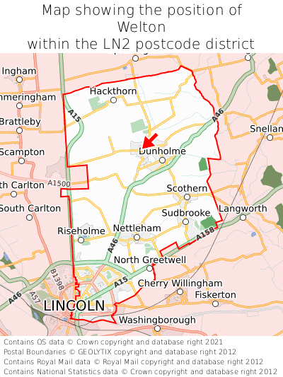 Map showing location of Welton within LN2