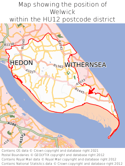 Map showing location of Welwick within HU12