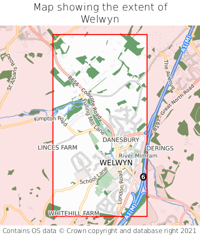 Map showing extent of Welwyn as bounding box
