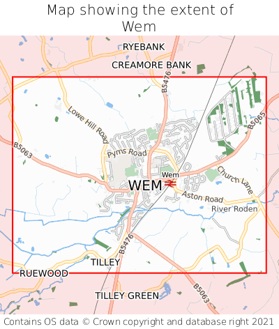 Map showing extent of Wem as bounding box