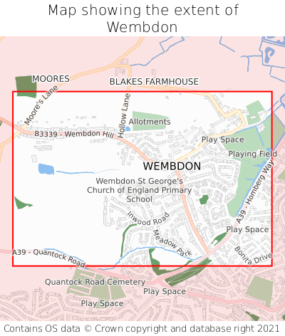 Map showing extent of Wembdon as bounding box
