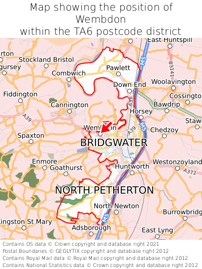 Map showing location of Wembdon within TA6