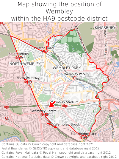 Map showing location of Wembley within HA9