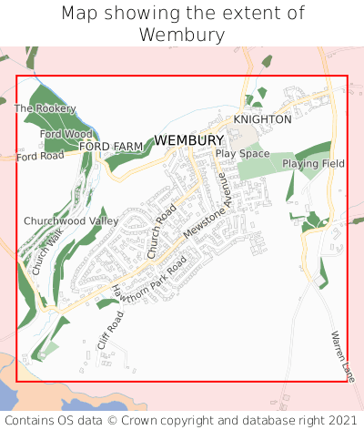 Map showing extent of Wembury as bounding box